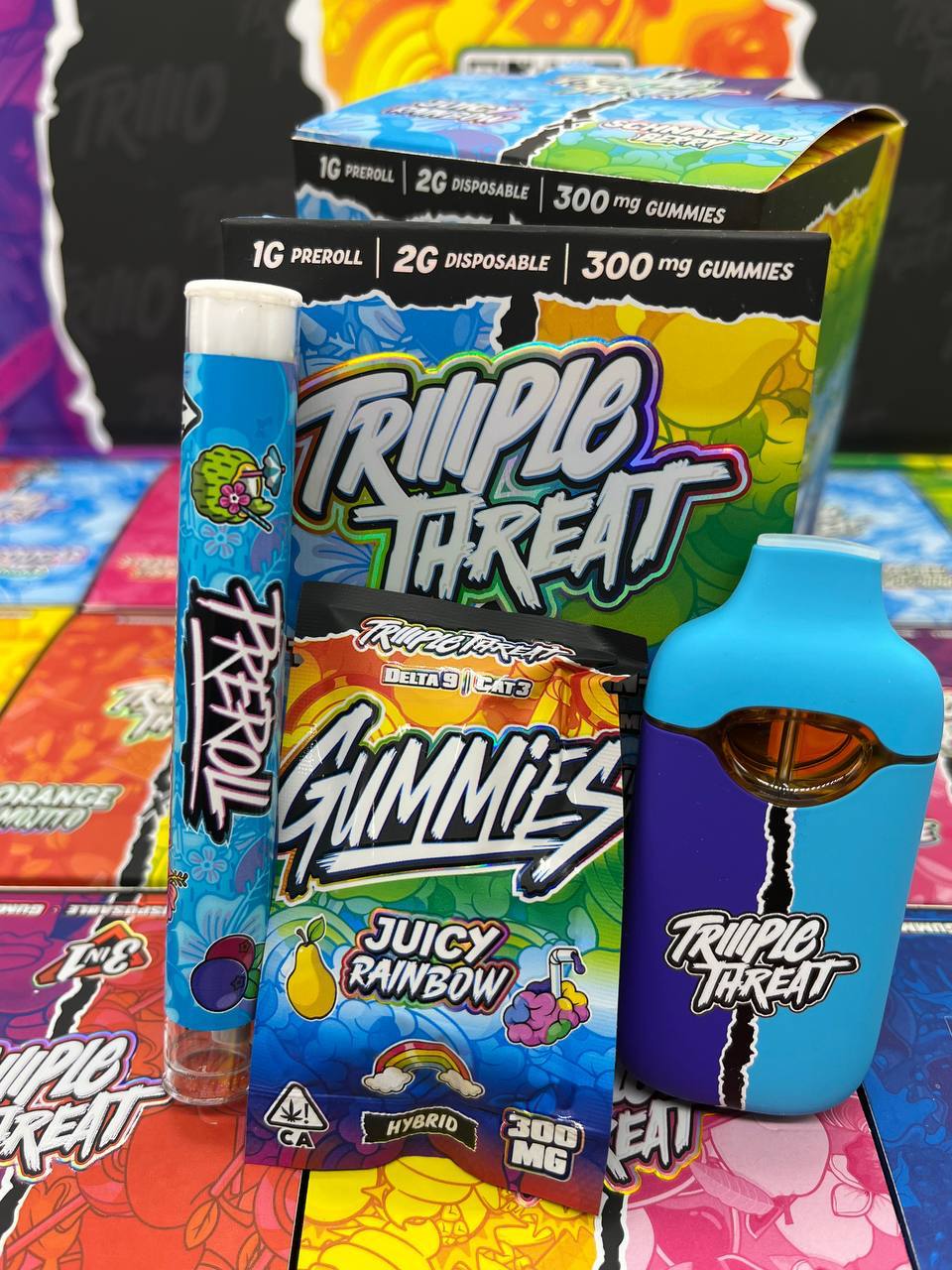 TRIOO Triple Threat 2g LR+LD Dispo + Free 1g Preroll + Free 300mg in Edibles (3 IN 1- 1/2/3)  - NEWEST Authentic